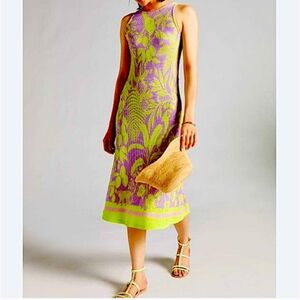 Farm Rio Anthropologie Knit Midi Tank Dress Bodycon Green Purple Small worn 1x!
